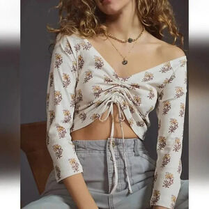 Anthropologie New Sabrina Ivory Cinched Ditsy Floral Coquette Y2K Top SZ XL